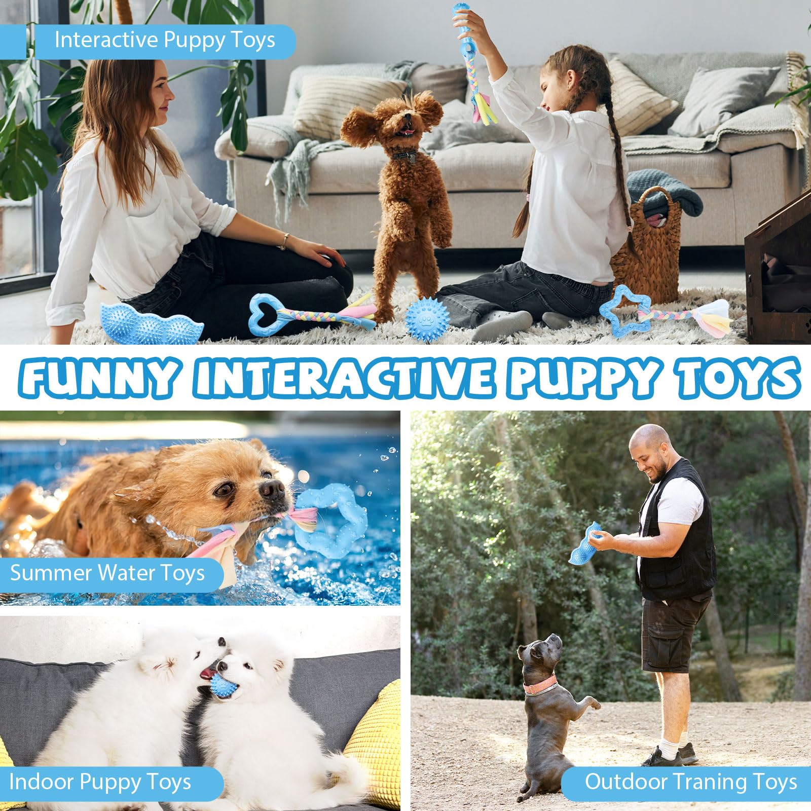 ABRRLO mode domicile chiot bleu, pratique pour divertir à la maison
