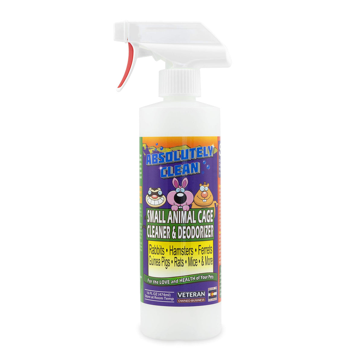 Absolutely Clean – nettoyant enzymatique pour petites cages, élimine odeurs et taches rapidement.