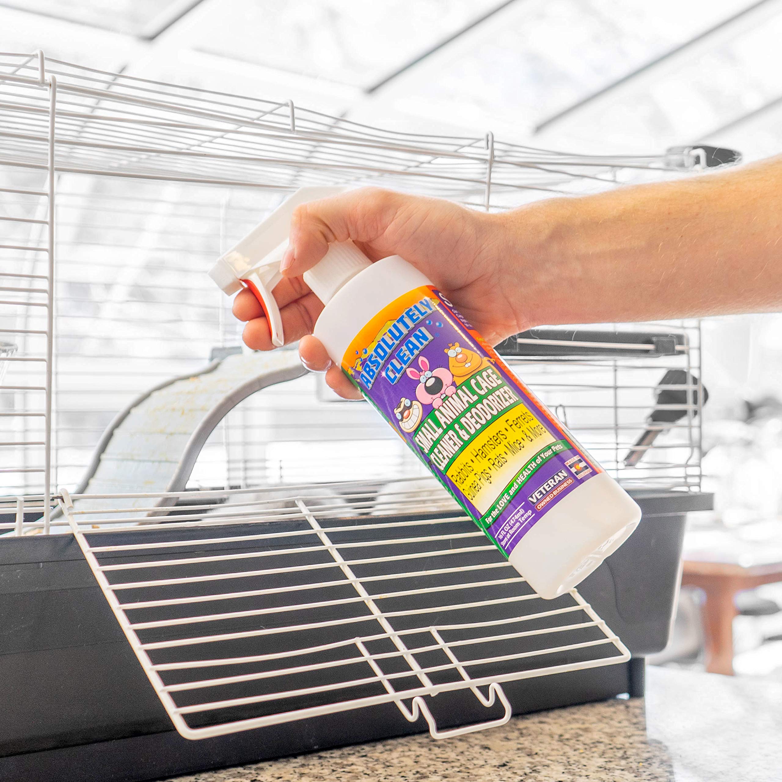 Absolutely Clean – nettoyant pour cages fabriqué aux États‑Unis, qualité familiale.