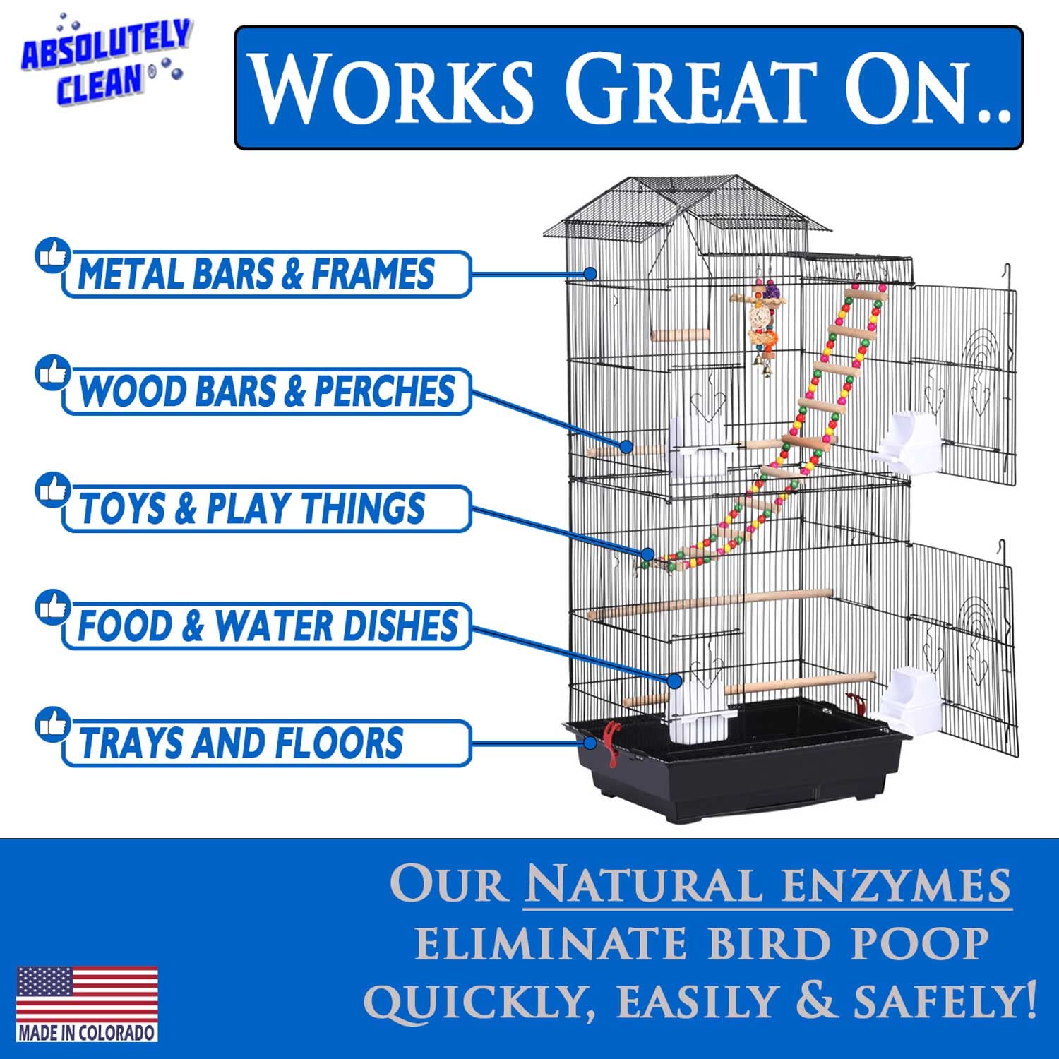 Absolutely Clean nettoyant surface cage oiseaux idéal pour perchoirs et murs.
