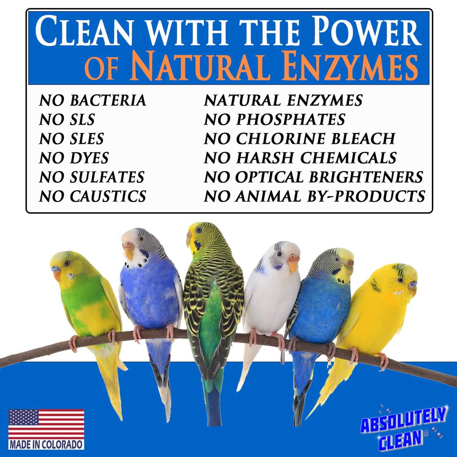 Absolutely Clean sans parfum cage oiseaux convient aux espaces sensibles.