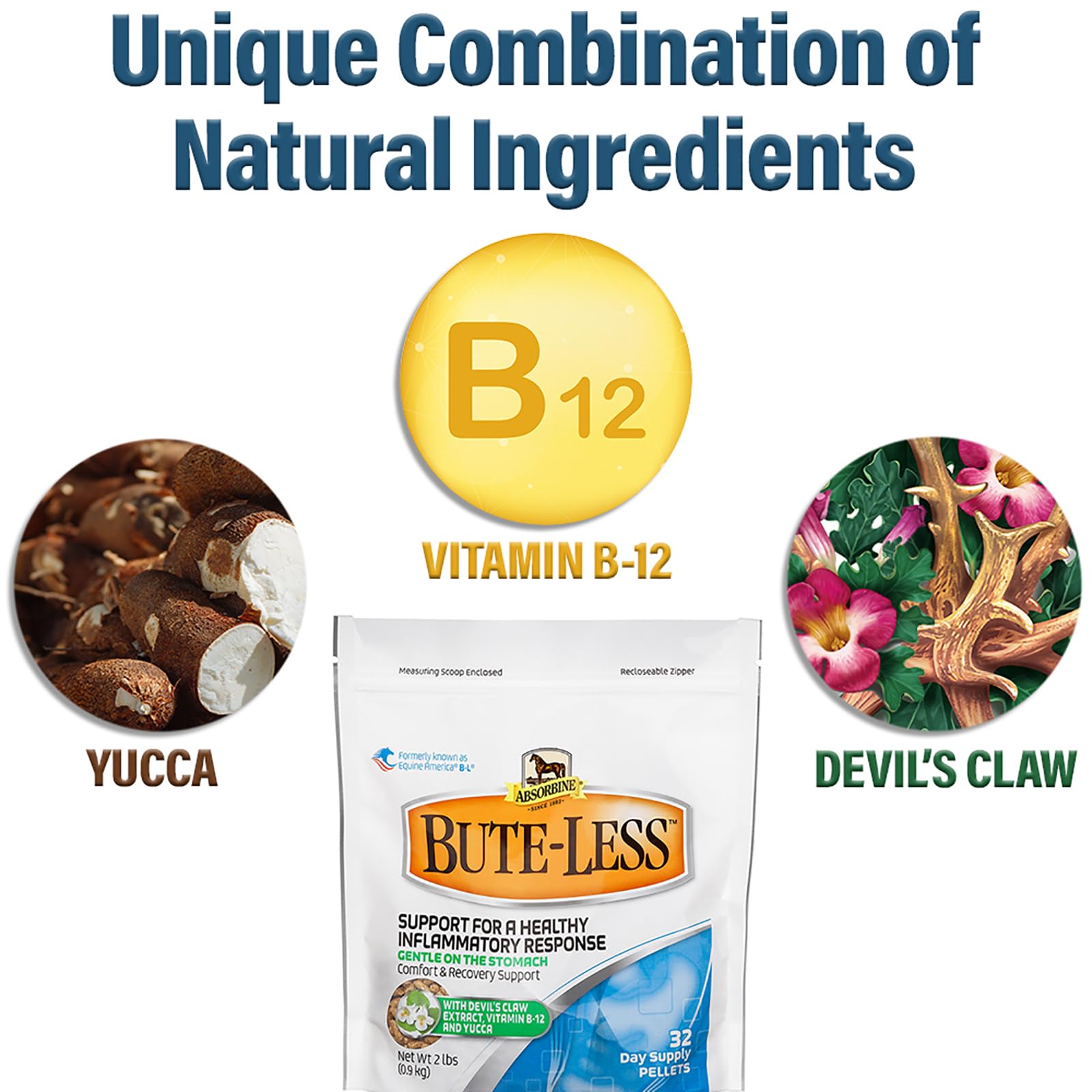 Absorbine Bute-Less ingrédients: griffe du diable pour le confort potentiel.