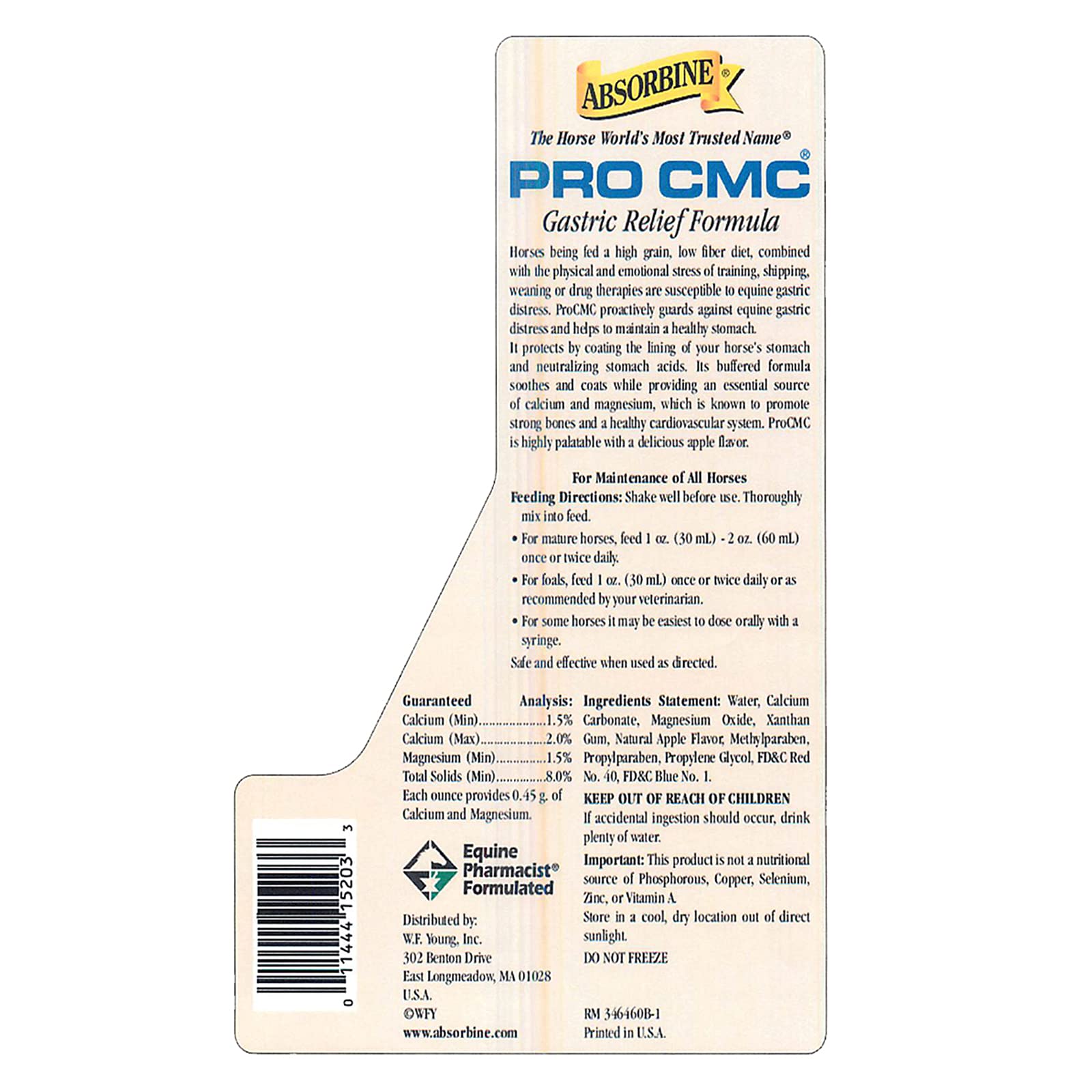 Absorbine PRO CMC étiquette montrant la saveur pomme et ses avantages potentiels