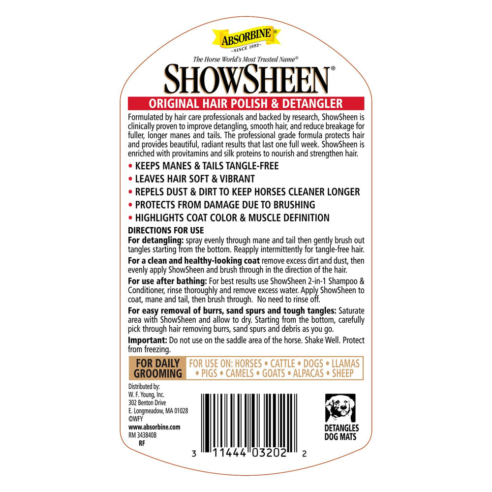 Absorbine ShowSheen Application sur crinière et queue pour démêlage facile
