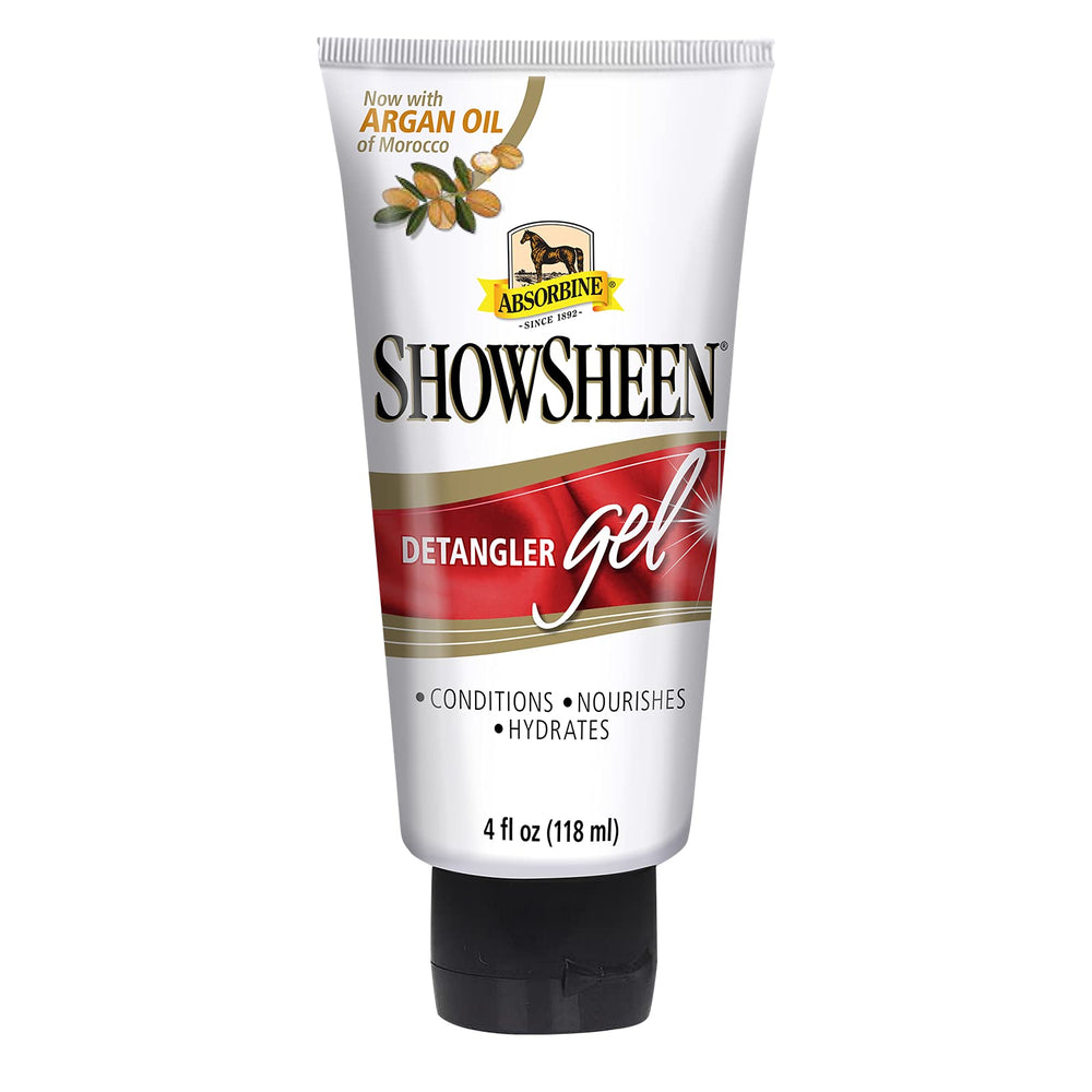 Absorbine ShowSheen démêlant argan: bouteille prête pour démêlage rapide.