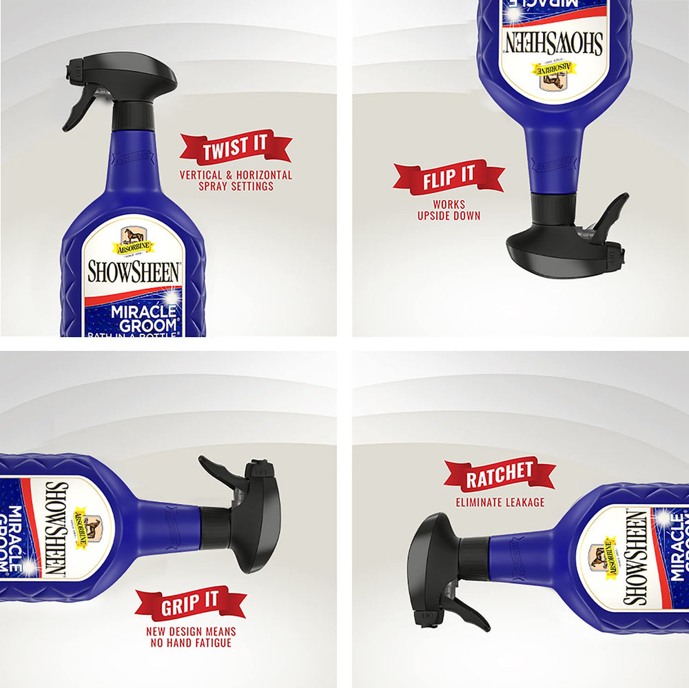 Absorbine ShowSheen Miracle Groom nettoie et déodore rapidement sans rinçage.