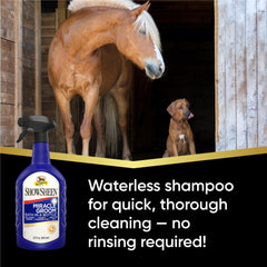 Absorbine ShowSheen Miracle Groom apporte démêlage facile et brillance sur les poils longs.