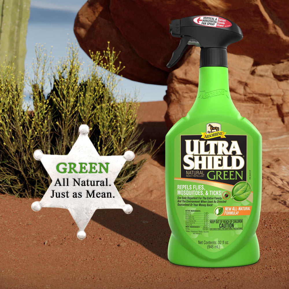 Absorbine UltraShield Green: formulation botanique avec sept huiles essentielles.