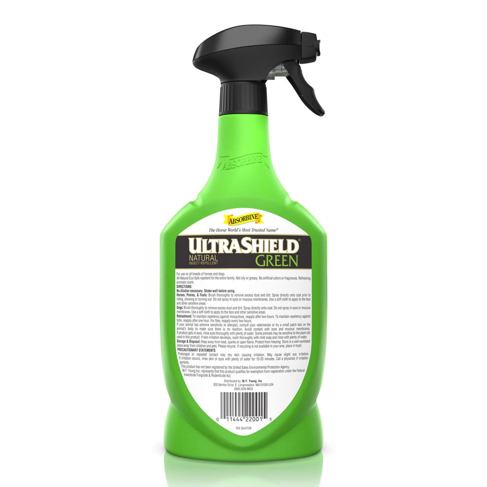 Absorbine UltraShield Green: utilisation quotidienne sur cheval et chien.
