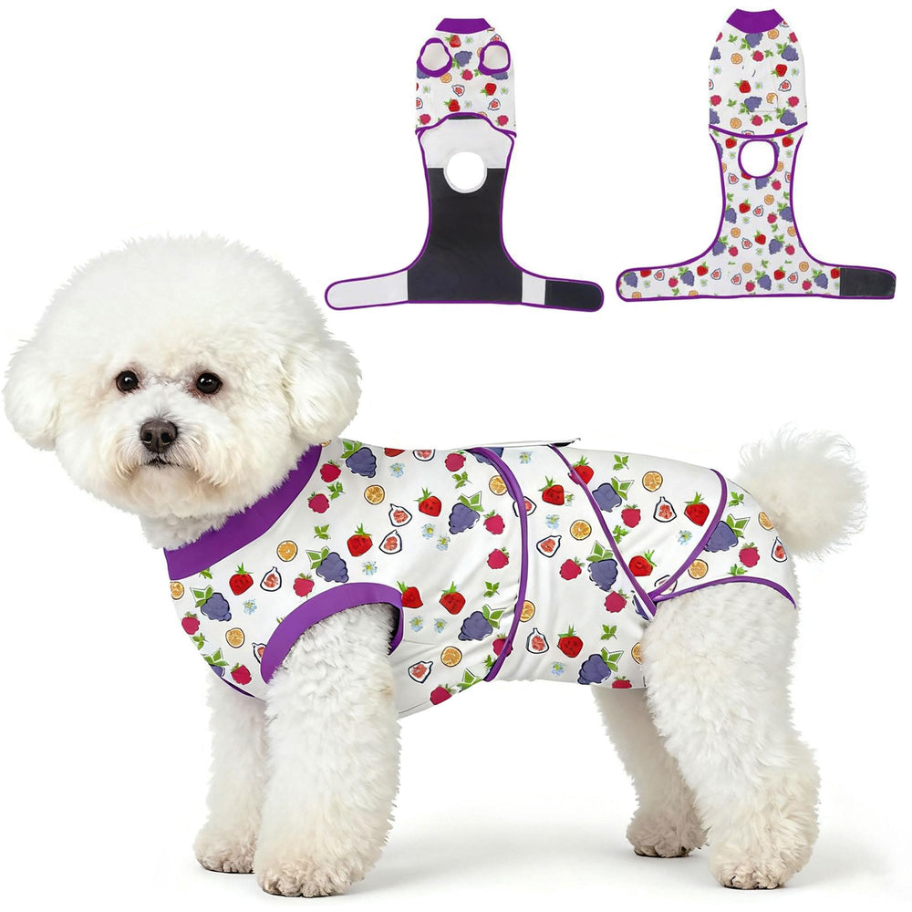 Combinaison Abuandi recuperee violet avant, protege les plaies et favorise une recuperation sereine.