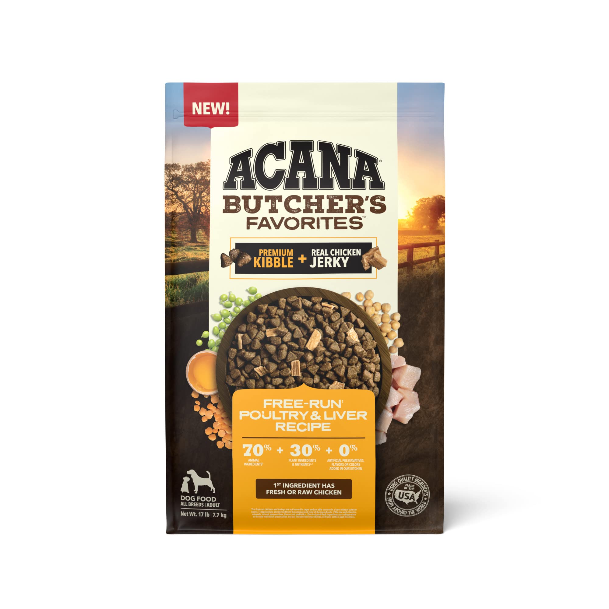 ACANA Butcher’s Favorites sac croquettes chien, alimentation riche en protéines.