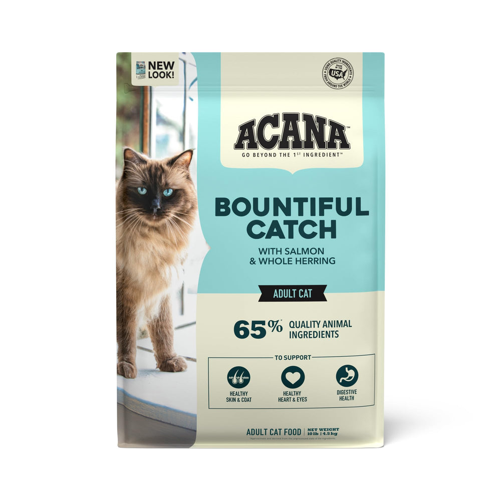 ACANA Bountiful Catch saumon et hareng pour chat adulte, goût riche et protéines.