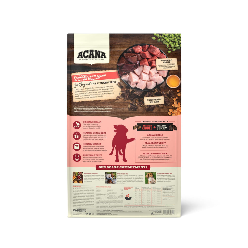 ACANA Butcher's Favorites bœuf frais et foie, morceaux savoureux pour chiens.