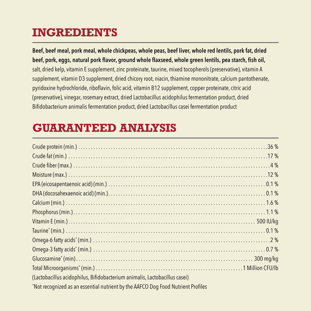 ACANA Butcher's Favorites croquettes riches en protéines pour chiens actifs.