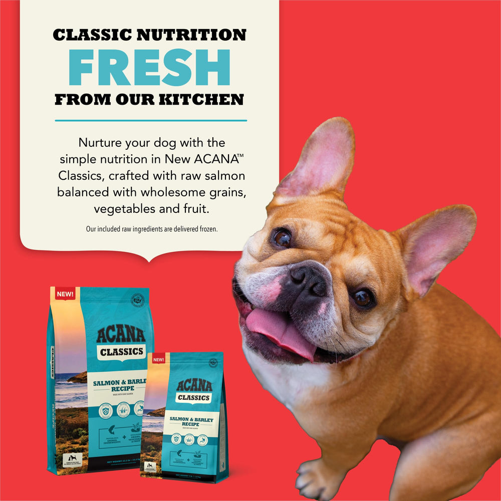 ACANA Classics saumon et orge - oméga-3 et oméga-6 pour peau et pelage.