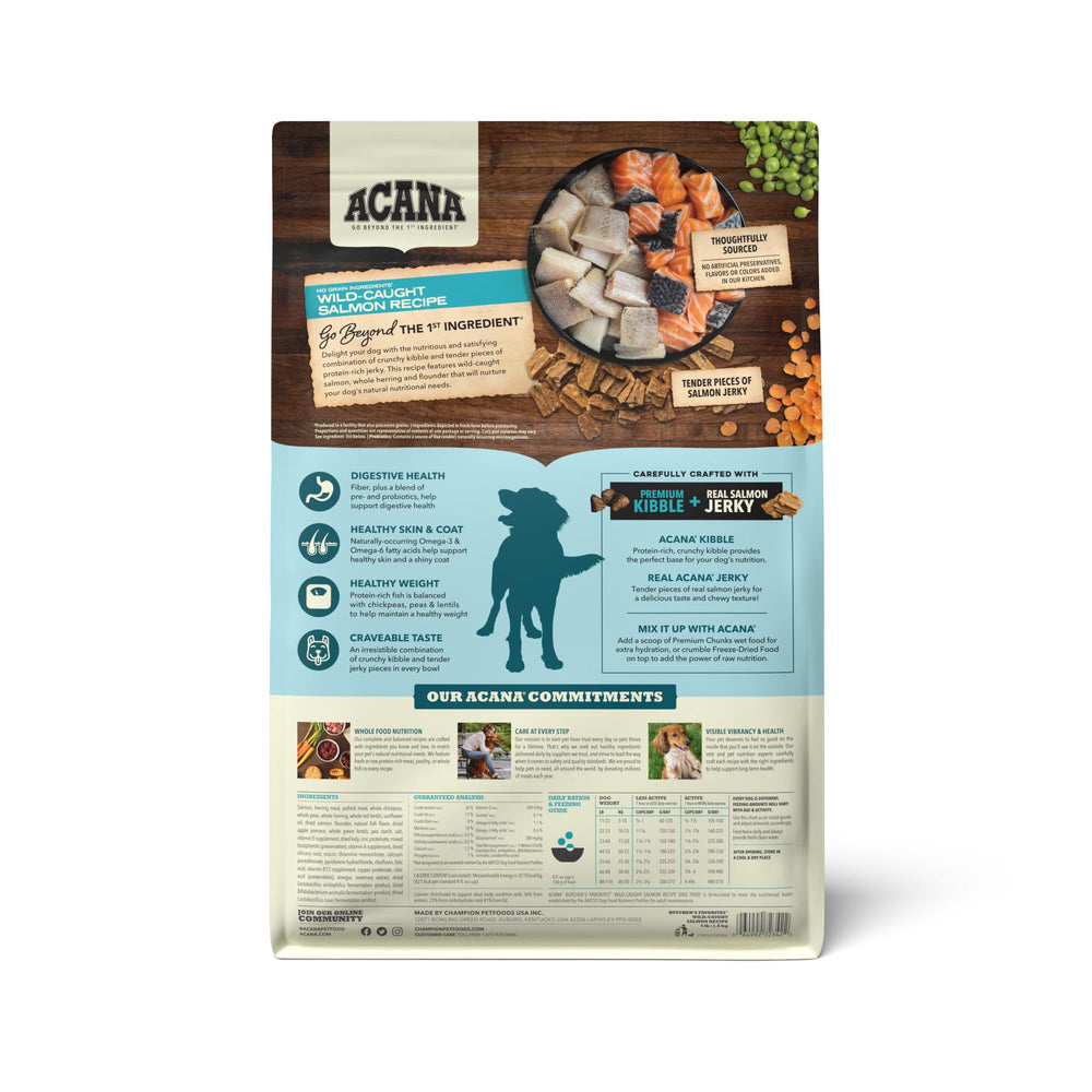 ACANA saumon jerky séché, texture appétissante pour chien.