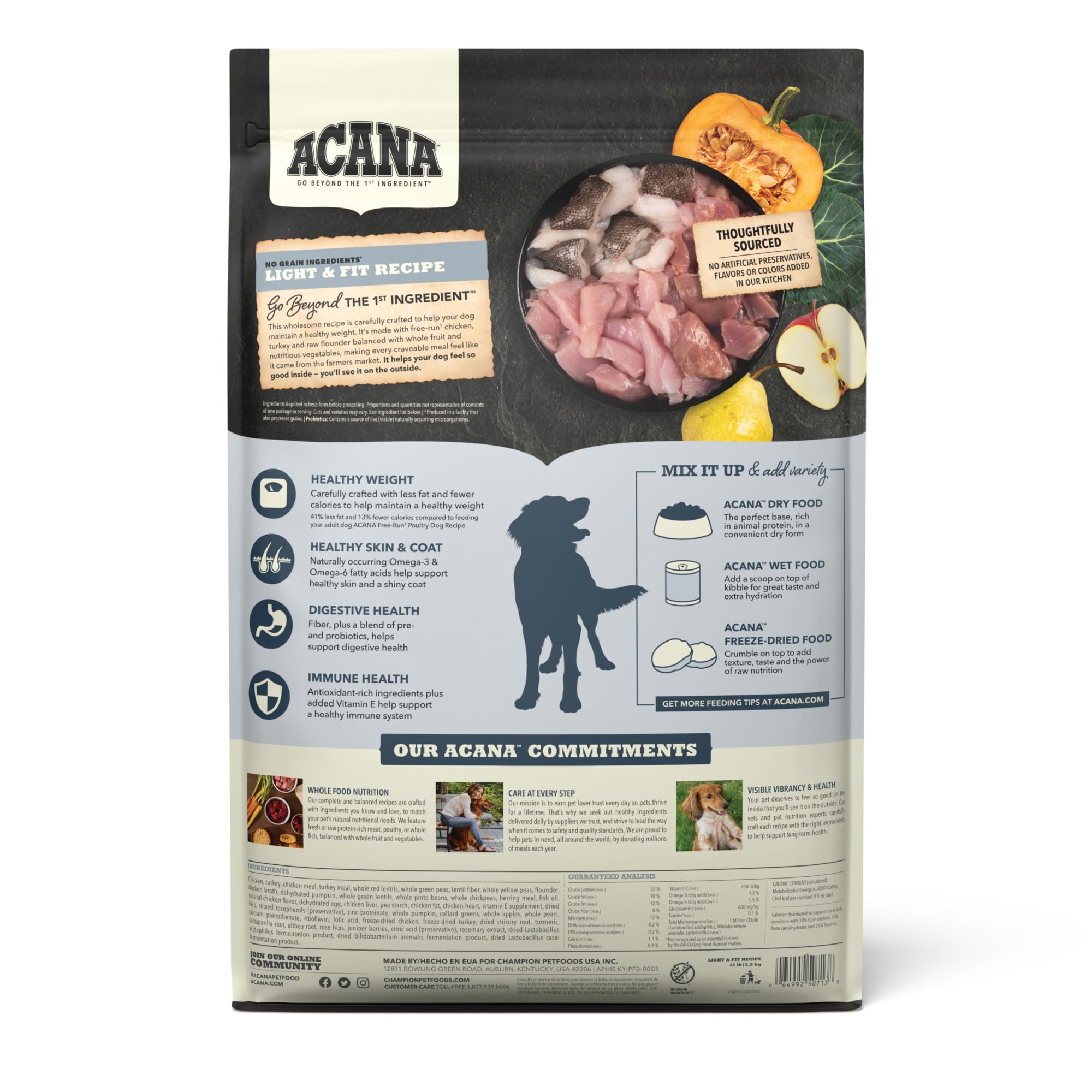 ACANA Haute-protéine pour chien adulte, croquettes sèches, soutien musculaire et énergie.