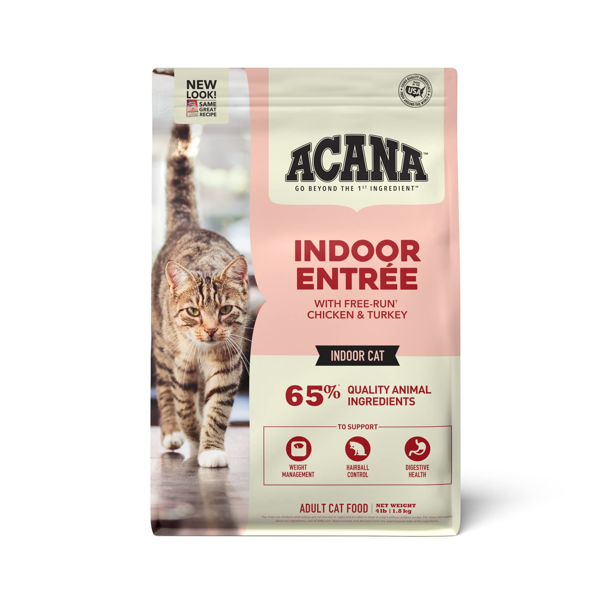 ACANA Indoor Entrée croquettes: poulet et dinde, hareng et lapin, parfaites pour chats d’intérieur.