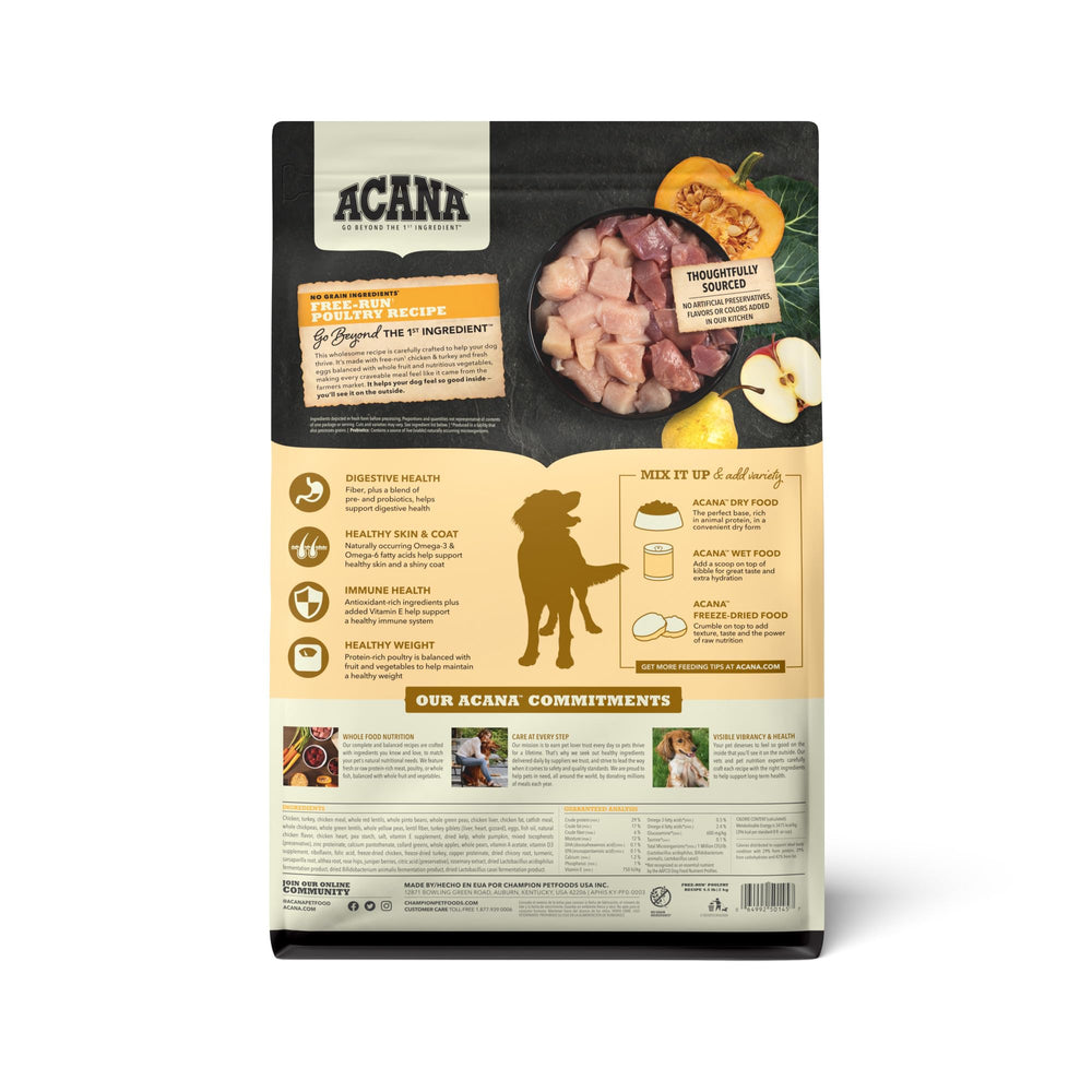 ACANA ingrédients animaux hautes protéines pour chiens actifs et en forme.