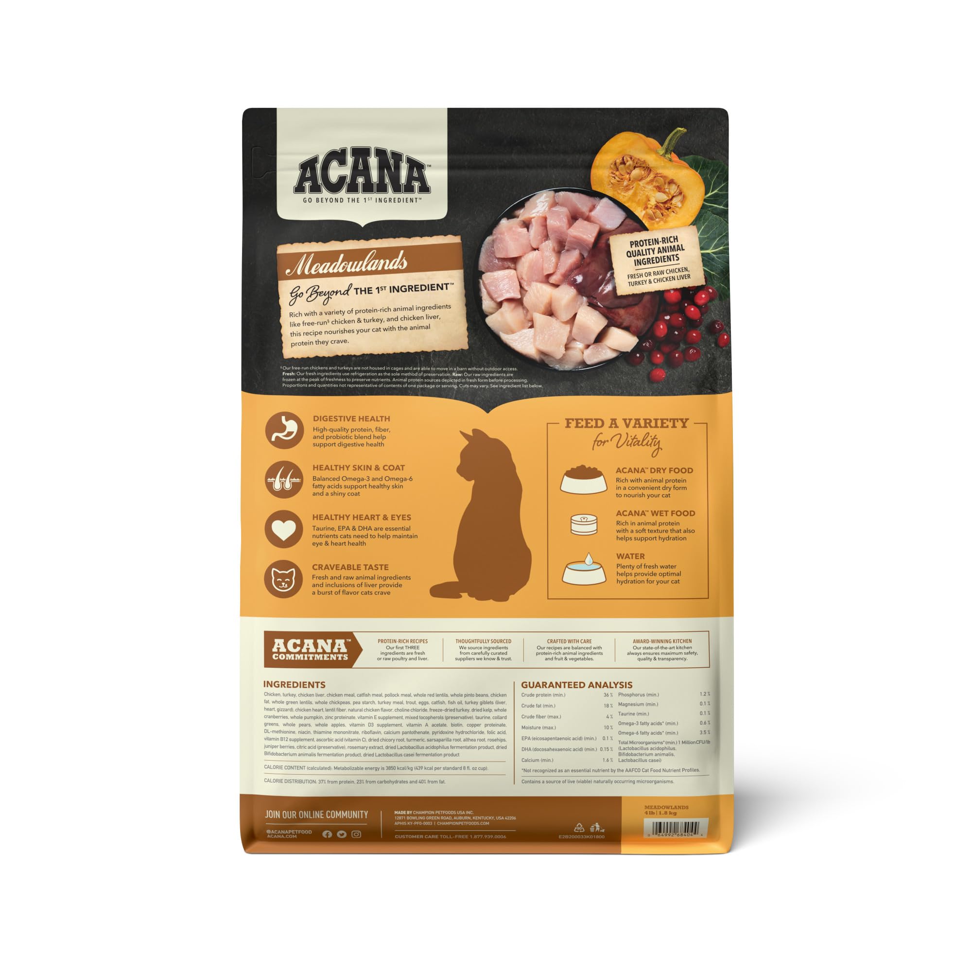 ACANA Meadowlands croquettes au poulet, dinde, poisson et foie de poulet pour chat – énergie quotidienne