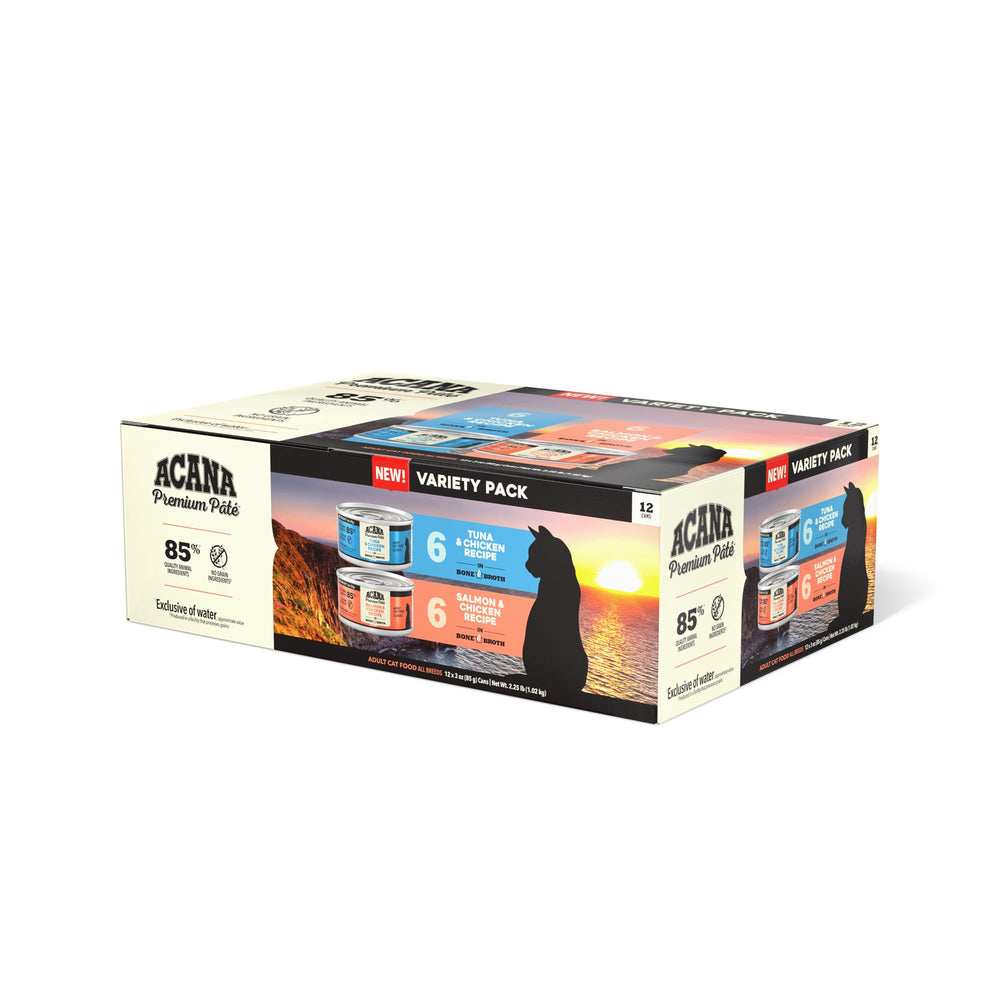 ACANA Premium Pâté Chat saumon-poulet en boîte 3oz, riche en protéines.