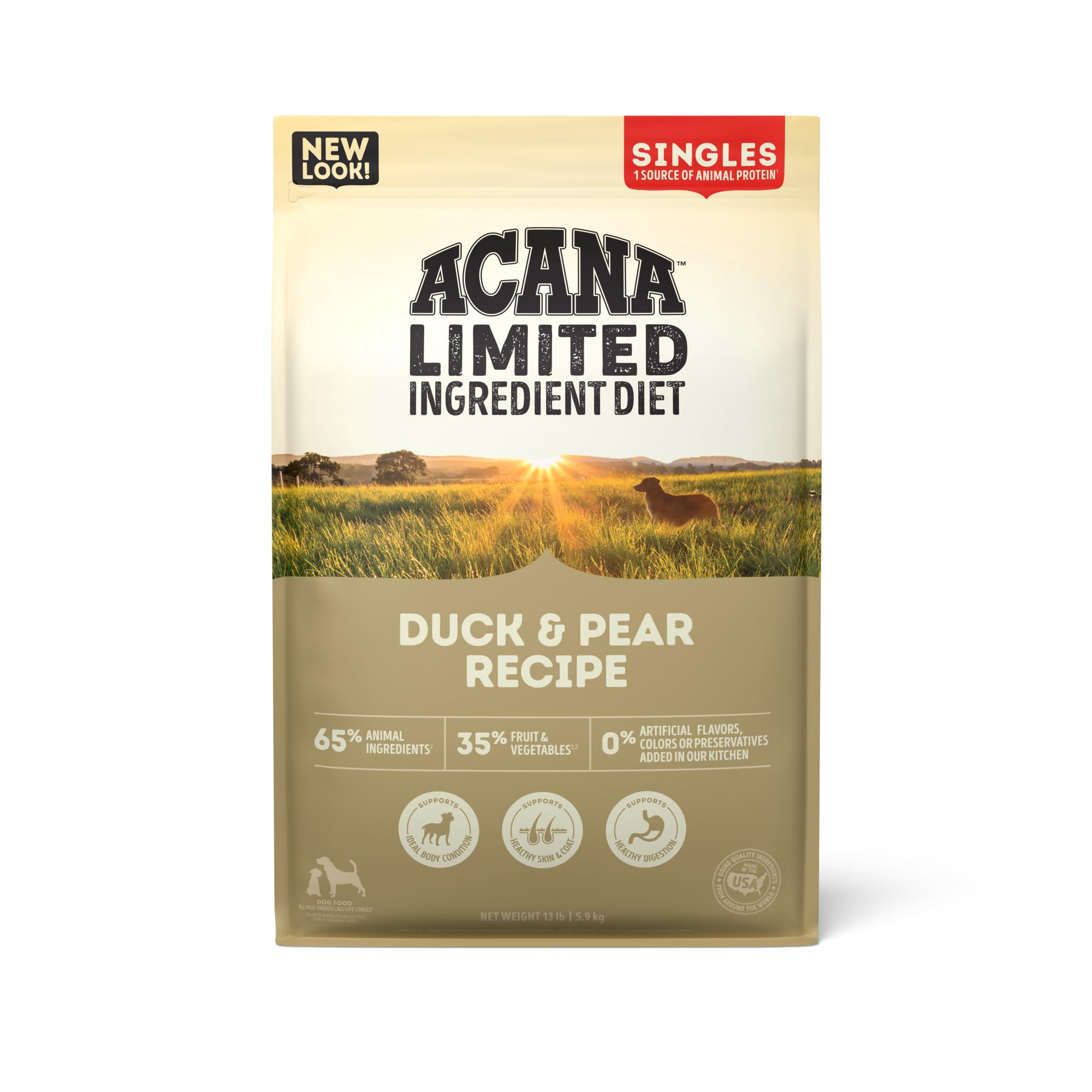 ACANA Singles Canard et Poire, sac 13 lb pour repas quotidiens.