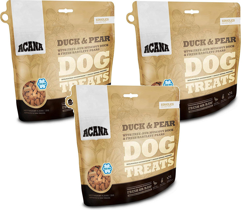 Friandise Acana Canard et Poires pour chien, riche en protéines et goût naturel.
