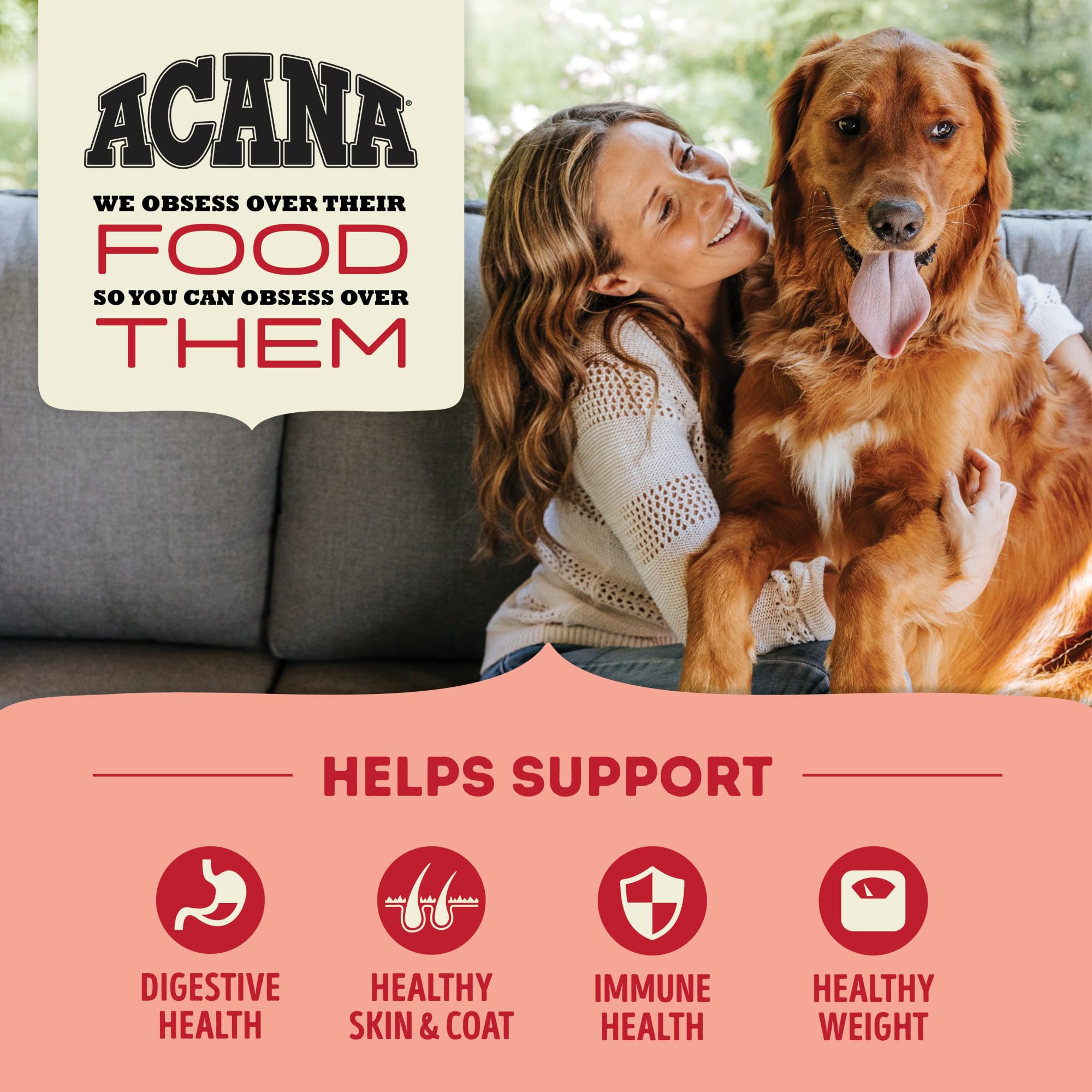 ACANA Recette Viande Rouge sec chien: revêtement séché congelé pour goût irrésistible.