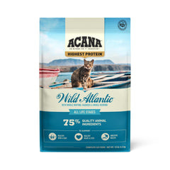 ACANA Wild Atlantic – emballage montrant des protéines élevées pour chats exigeants.
