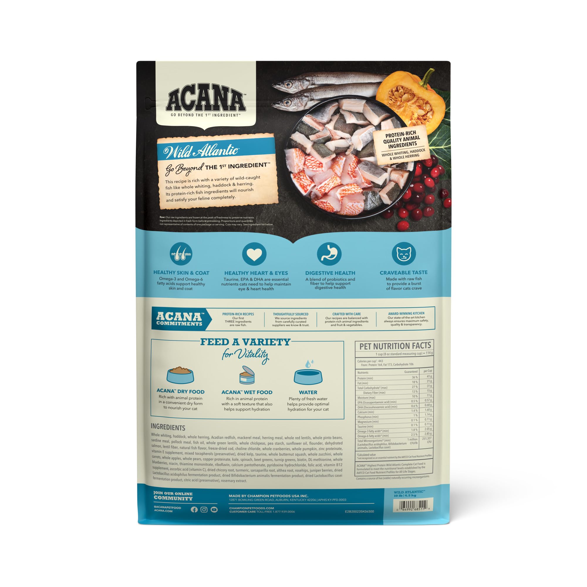 ACANA Wild Atlantic – ingrédients à base de poissons entiers pour saveur authentique.