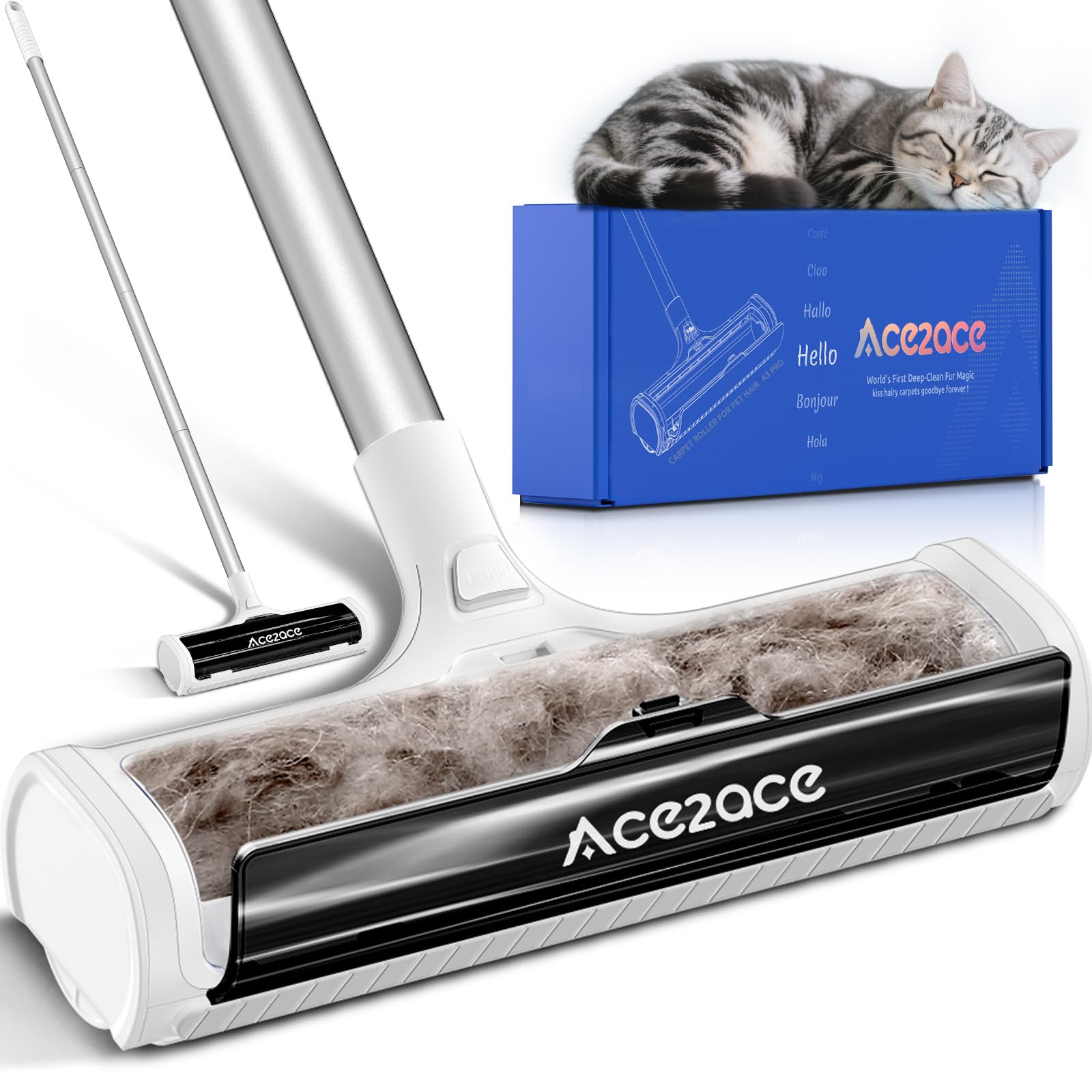 ACE2ACE A3 Pro : rouleau efficace sur tapis et poils d’animaux.