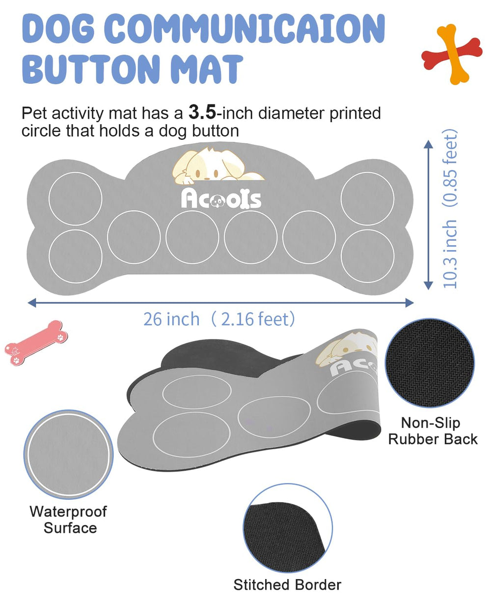 Acools tapis-communication-chien-anti-glissant – base stable pendant l'entraînement