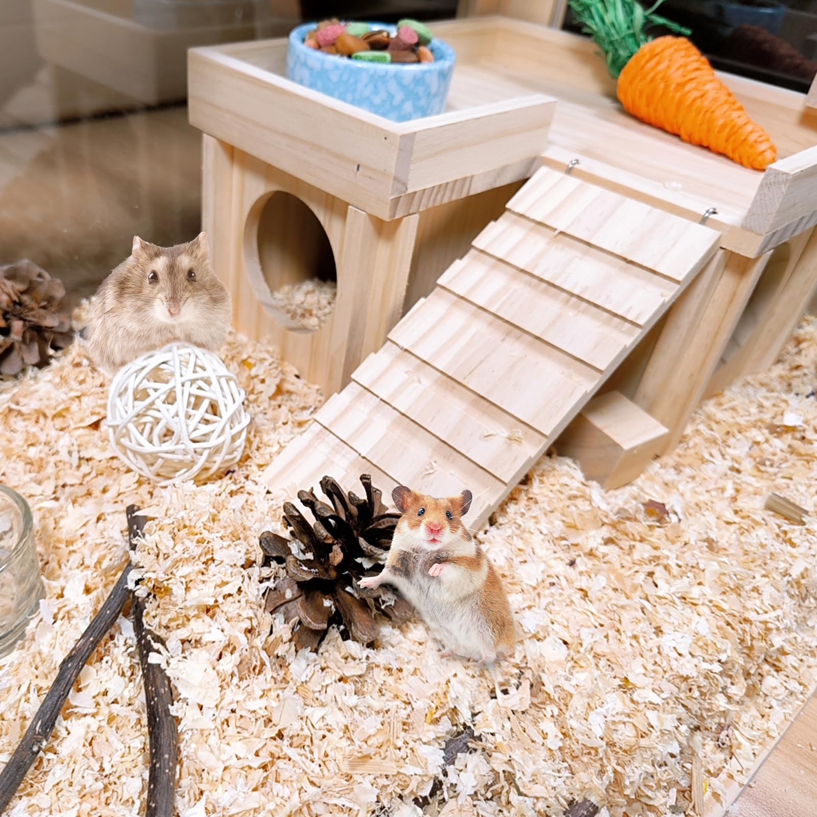 Acsist habitat hamster bois avec toit plat et plateau, espace de jeu polyvalent.
