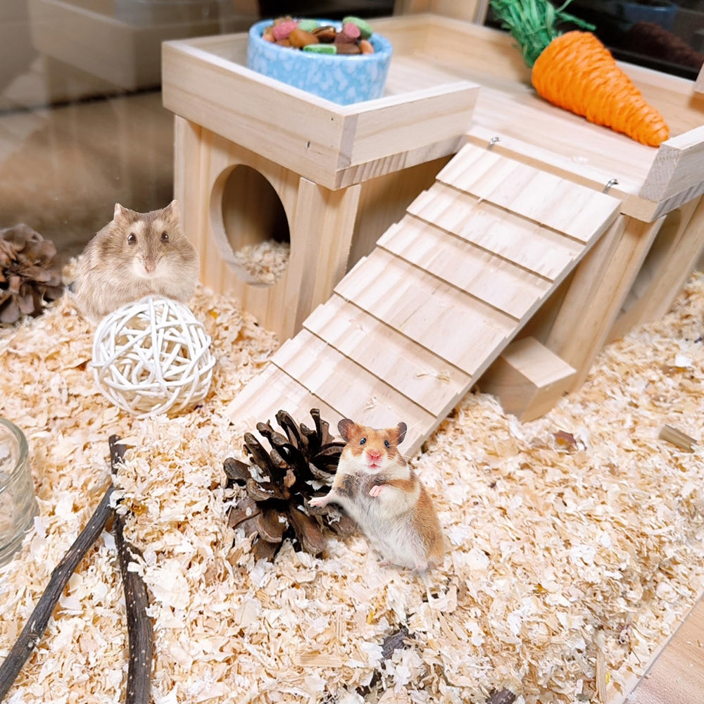 Acsist habitat hamster bois avec toit plat et plateau, espace de jeu polyvalent.