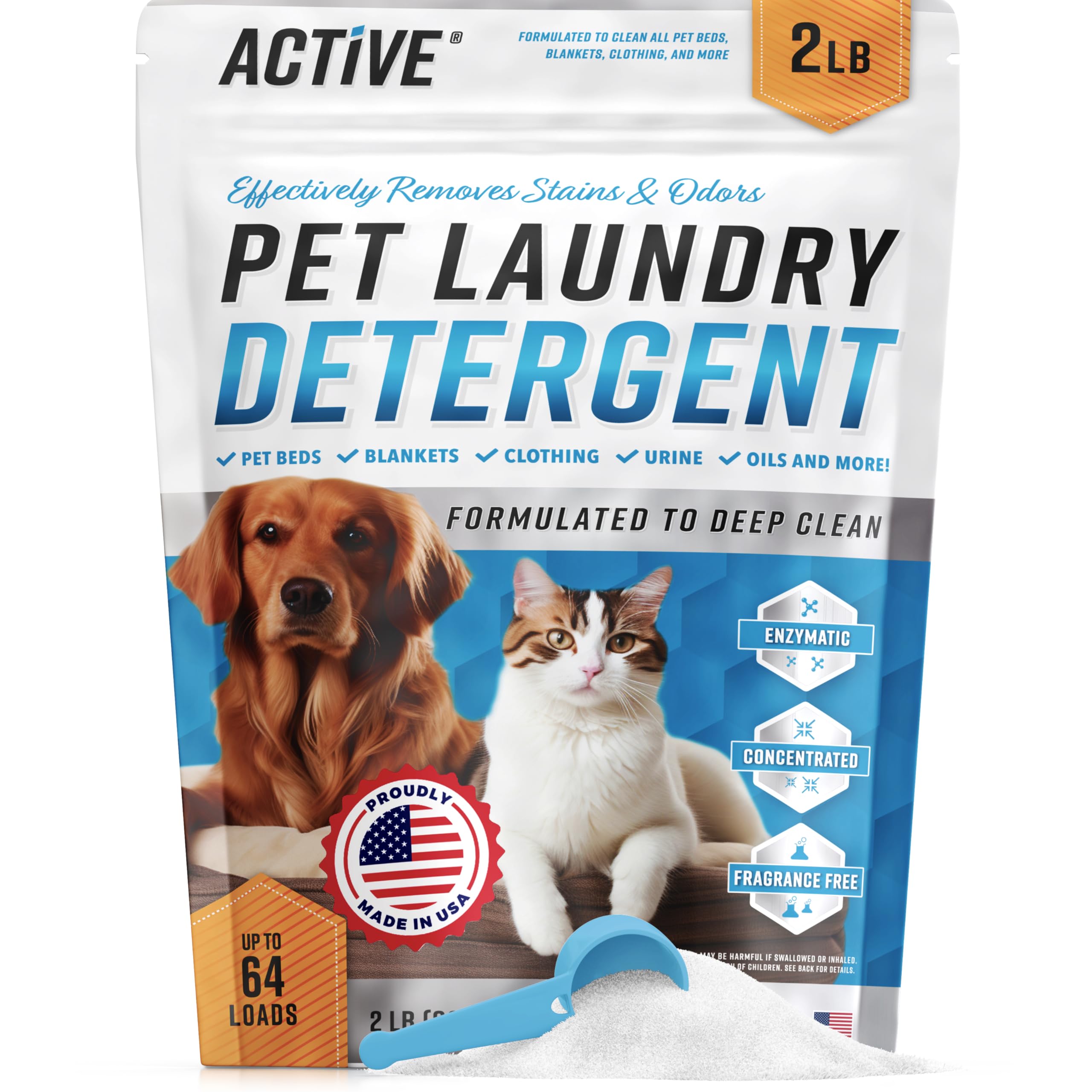 ACTIVE Detergent nettoie les peluches et couvertures d’animaux pour un linge frais.