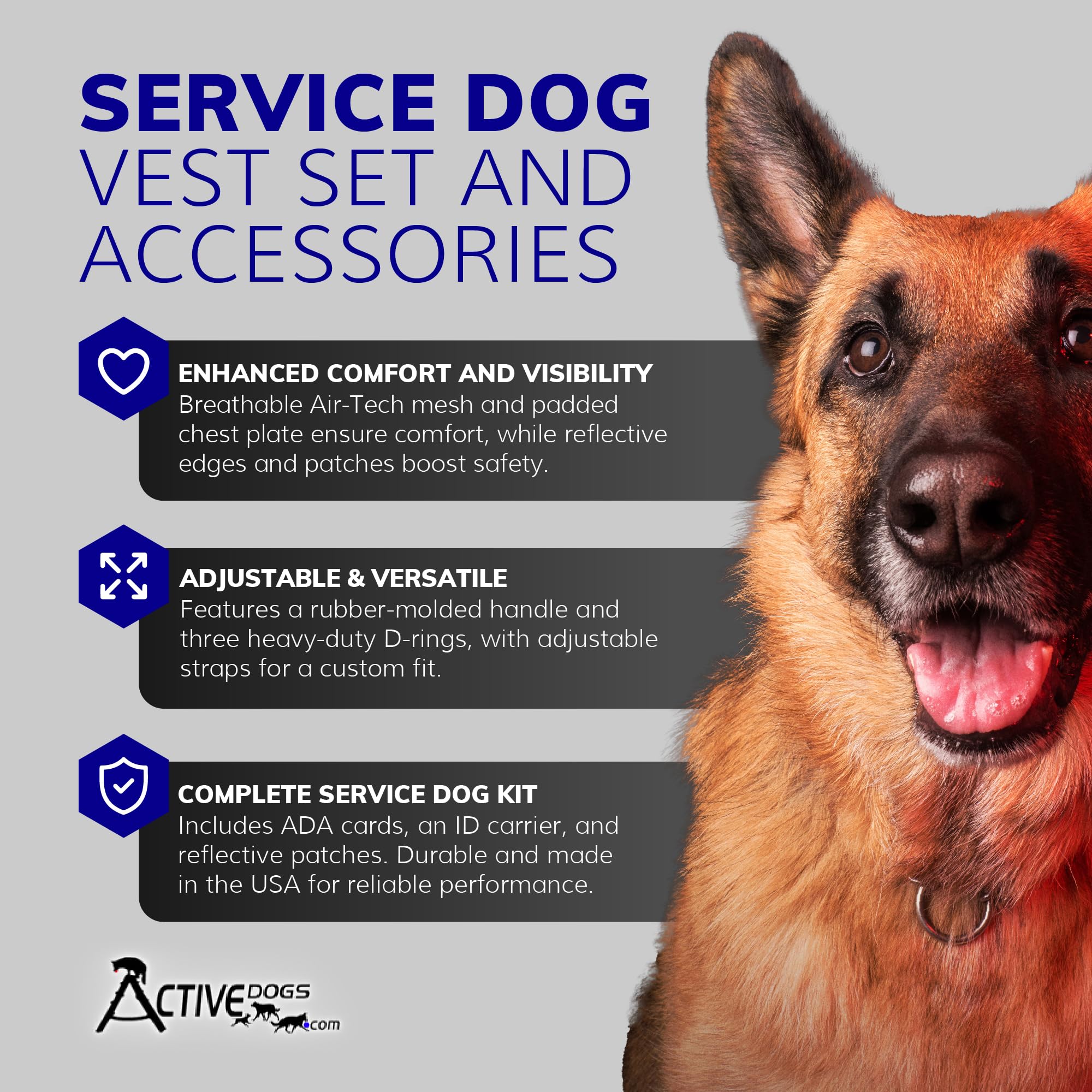 ActiveDogs matériaux respirables harnais, confort durable lors d'usure prolongée.