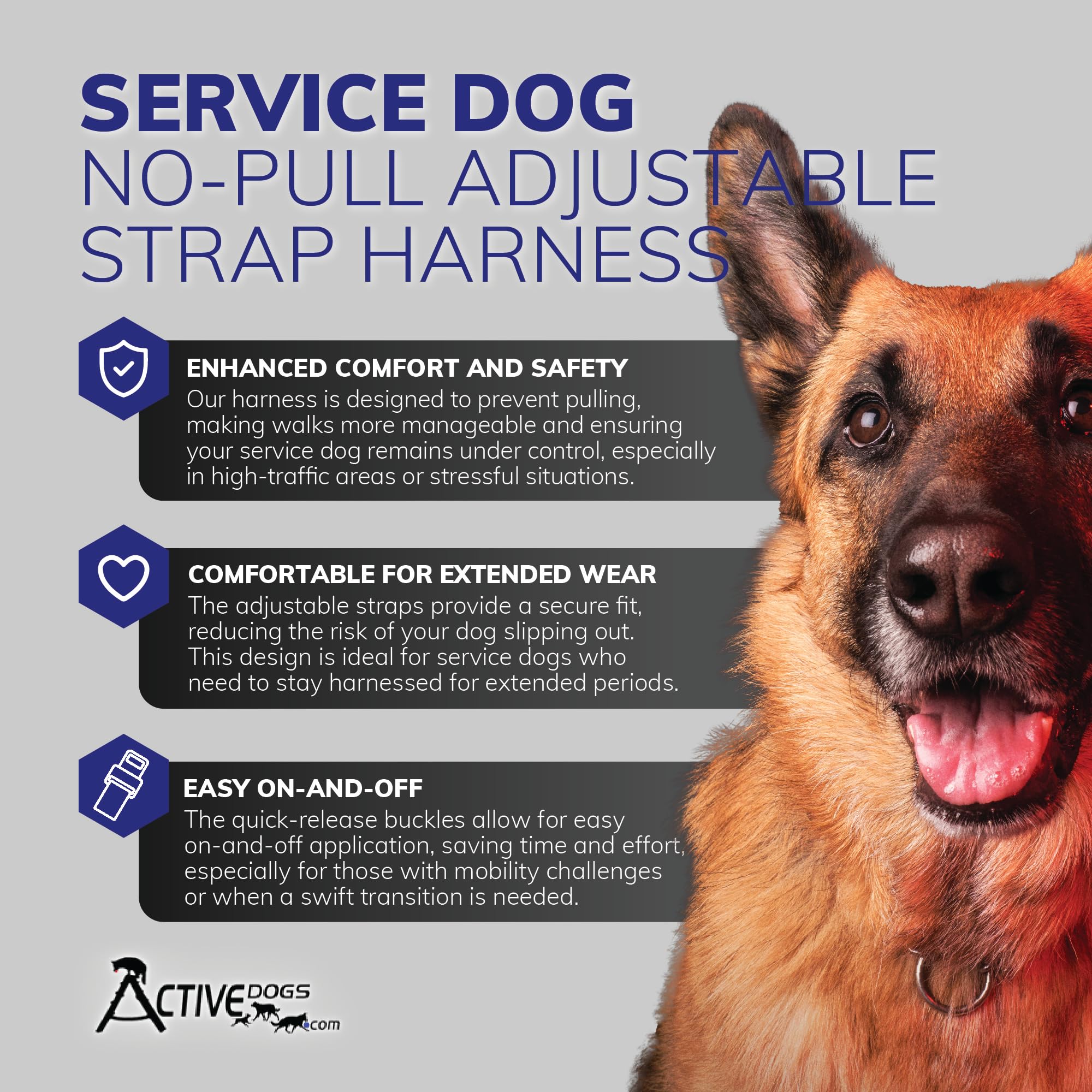 ActiveDogs veste service chien, anneau-D avant: guidage sans tirer et meilleure maîtrise.