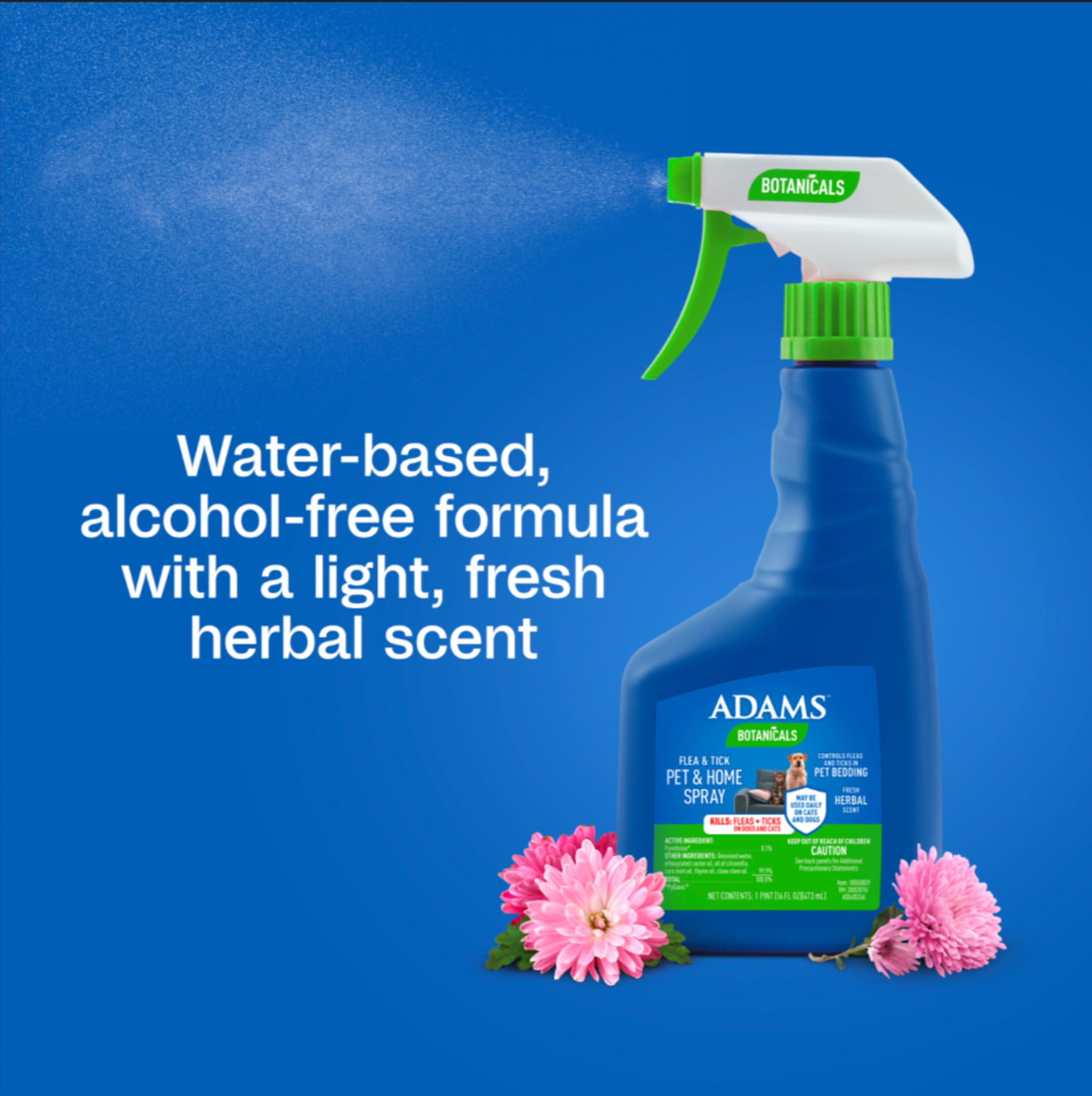 ADAMS Botanicals Application quotidienne sur pelage et zones de vie