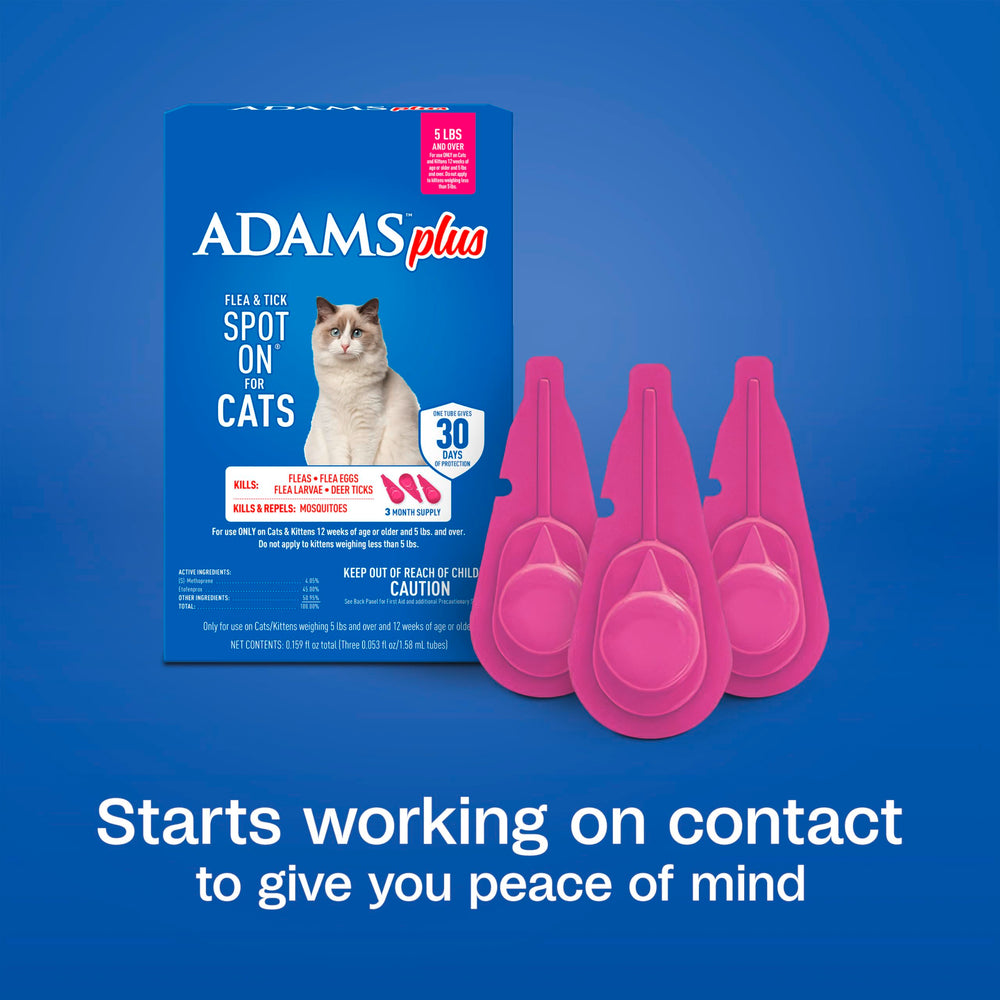 Boîte 3 mois ADAMS Plus Chat pour un entretien simple.