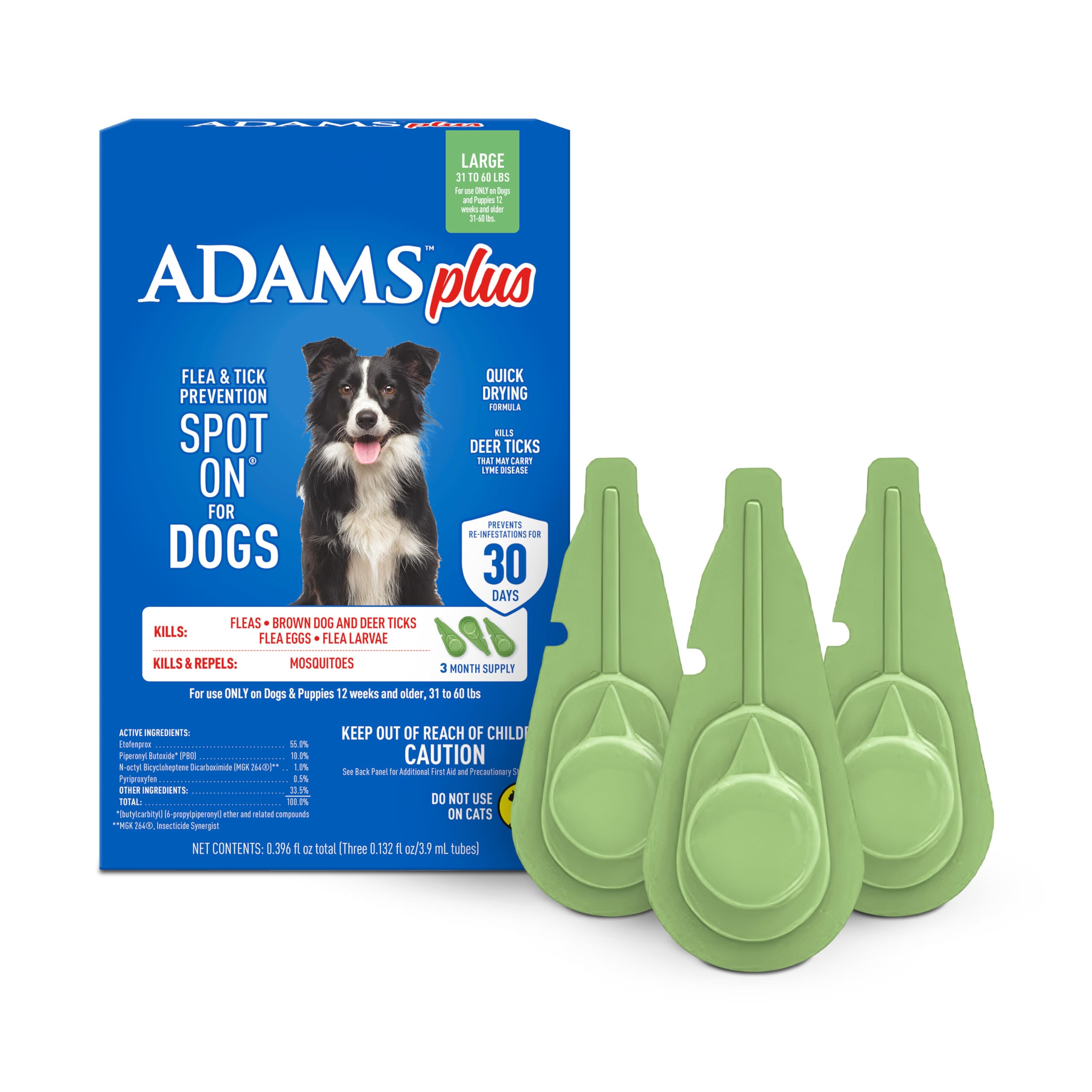 ADAMS Plus application cible pour chien grand, protection durable contre puces et tiques.