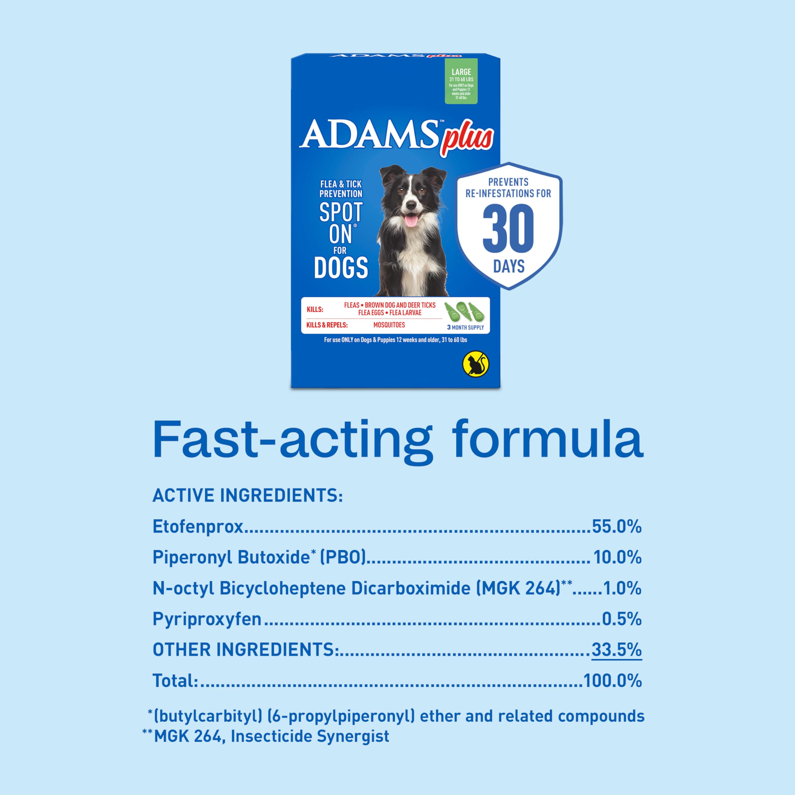 ADAMS Plus lutte contre moustiques et prolonge la prevention.