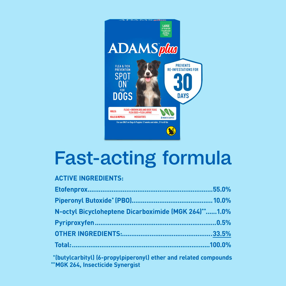 ADAMS Plus lutte contre moustiques et prolonge la prevention.