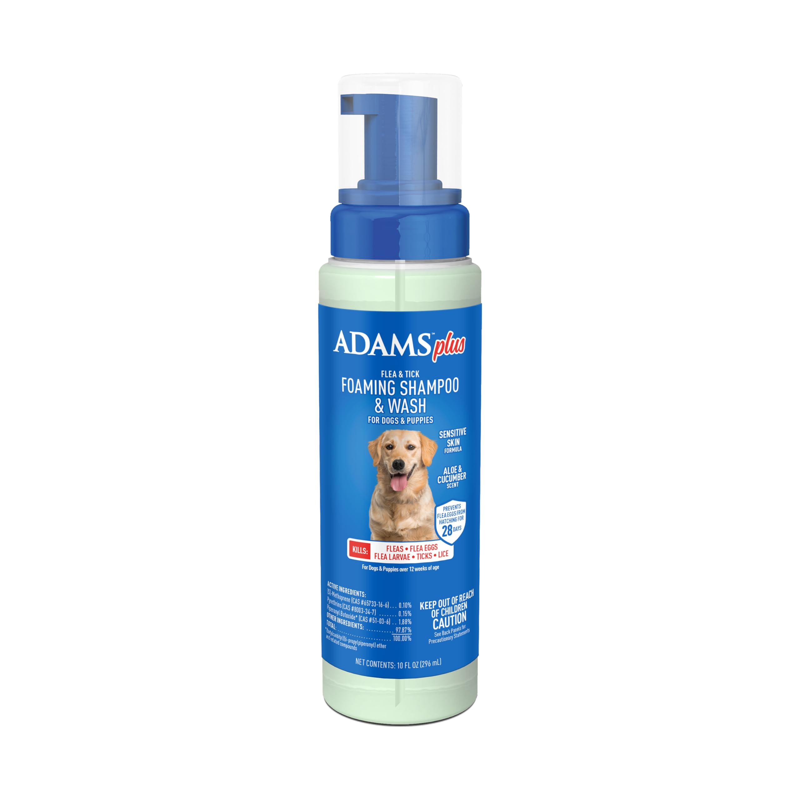 ADAMS Plus Shampoing mousseux pour chien en bain, nettoie et démêle le pelage.