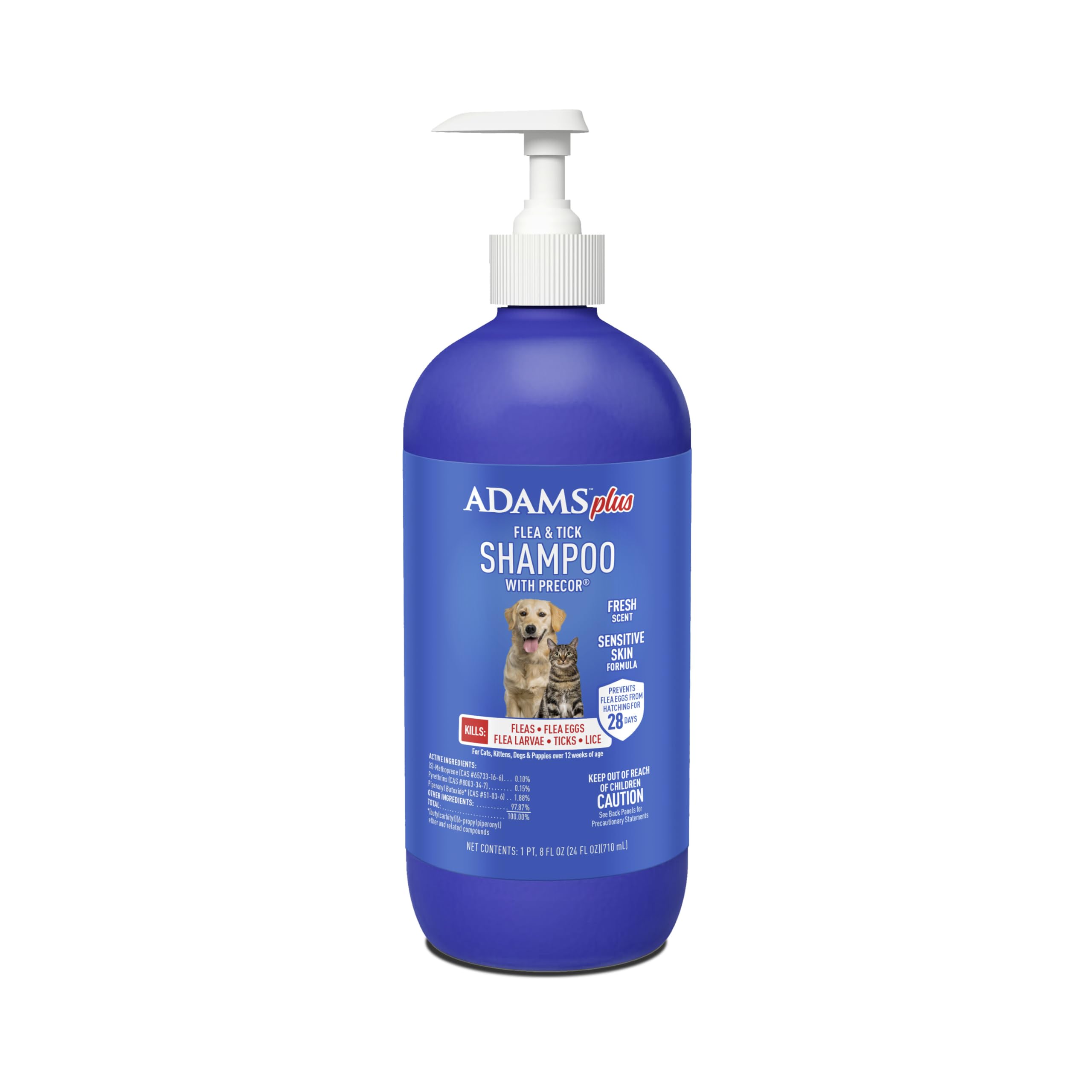 ADAMS Plus Shampooing Puces et Tiques, bouteille prête à l’emploi, soin pratique.