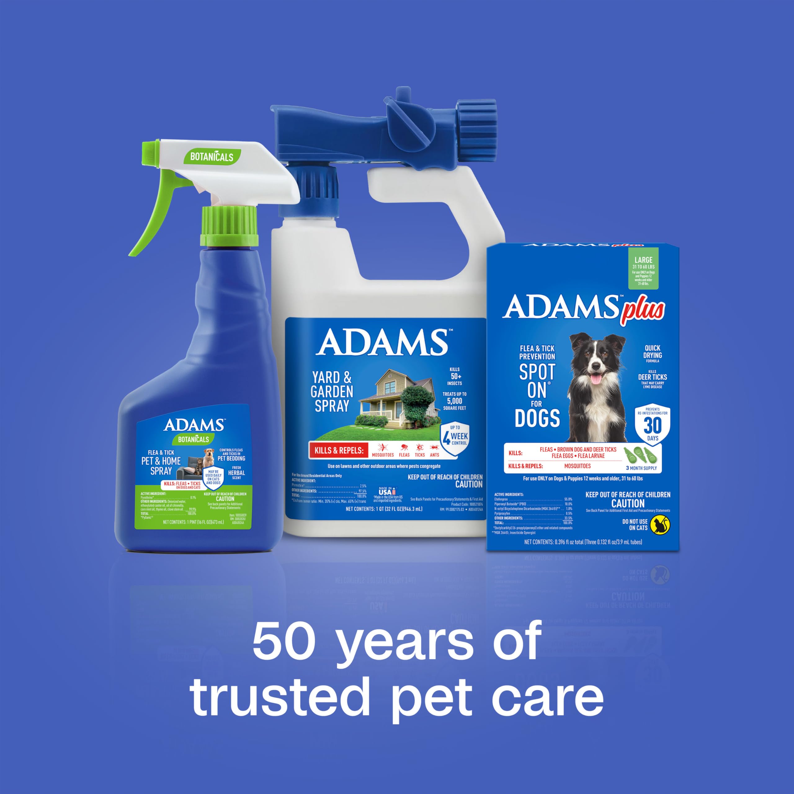 ADAMS Plus controle puces et tiques tout en prevenant les infestations.