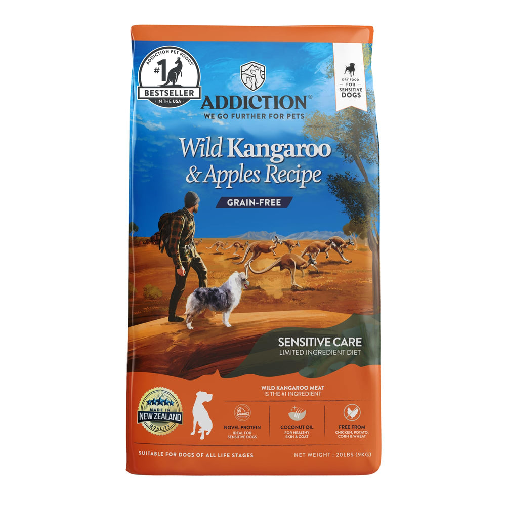Addiction croquettes kangourou sauvage et pommes premier ingrédient protéine nouvelle pour chien sensible