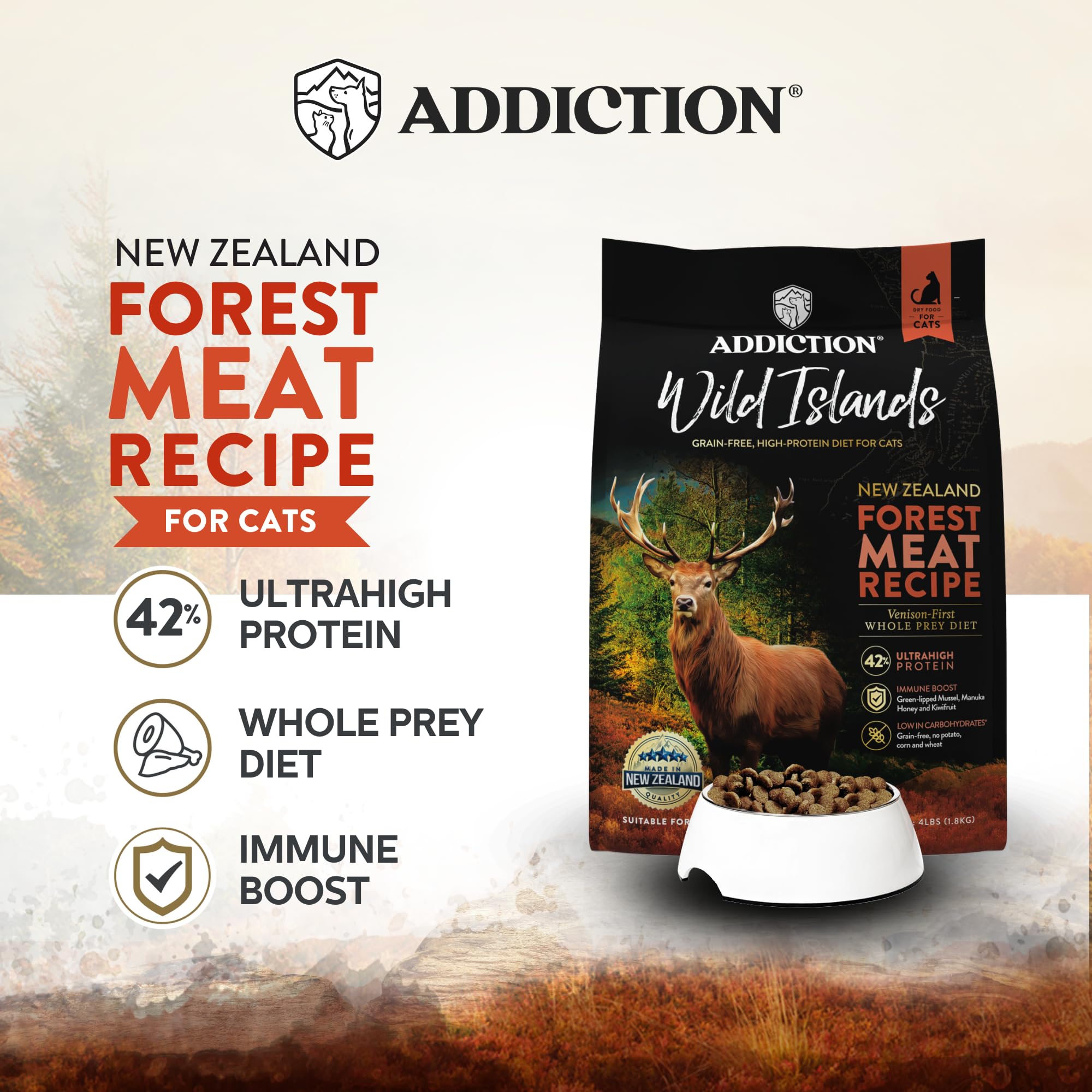 Addiction venison premium, ingrédients clés pour chats actifs