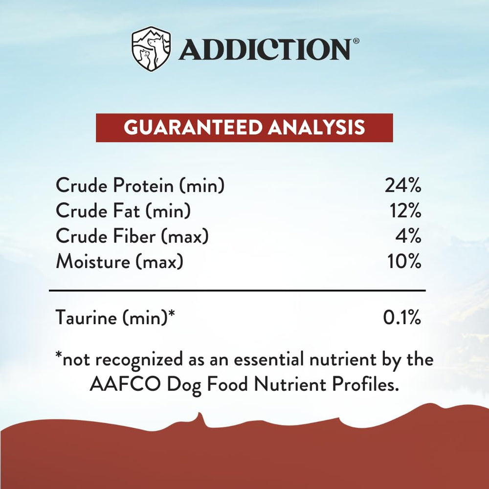 Addiction Viva La Venison – étiquette transparente montrant les allergènes et ingrédients