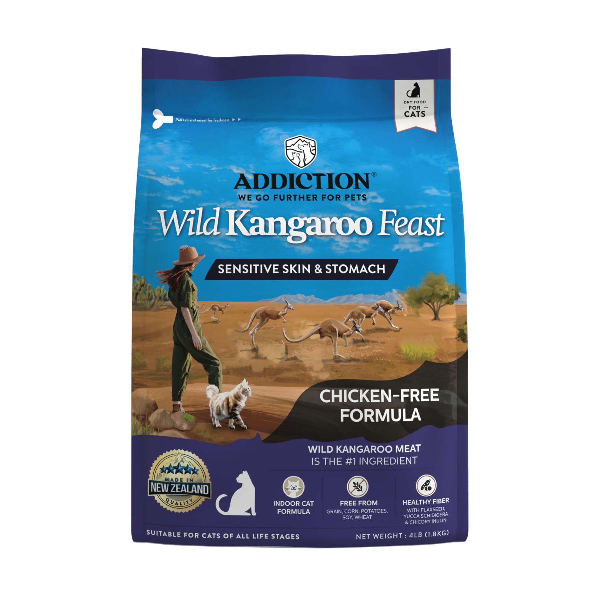 Addiction Wild Kangaroo Feast sac-4lb : croquettes adaptées aux chats sensibles.