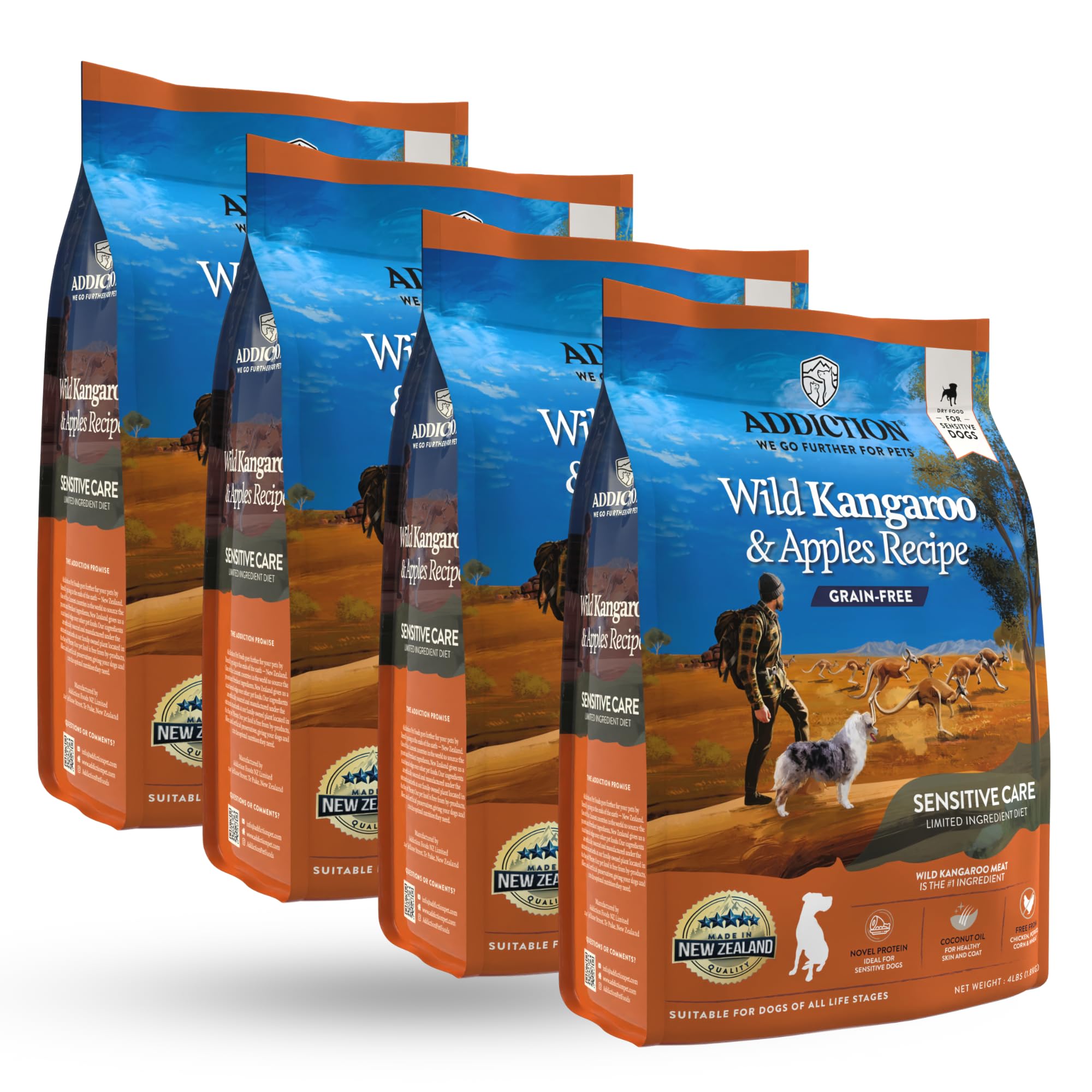 Addiction Wild Kangourou croquettes – emballage visible et protéine nouvelle adaptée aux chiens sensibles.